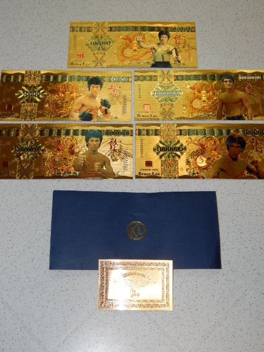 Набор 5 красочных сувенирных банкнот в конверте посвященный Брюсу Ли