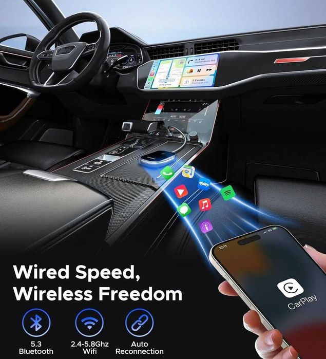 Adapter bezprzewodowy Android Auto WiFi 5GHz, Bluetooth 5.0, USB-C