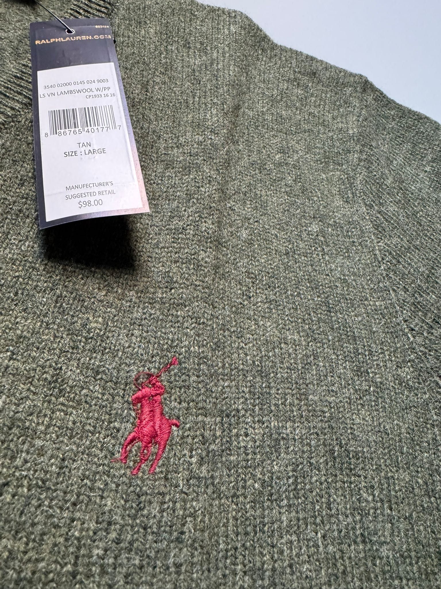Nowy Oryginalny Sweter Męski Wełniany POLO RALPH LAUREN oliwkowy L