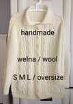 XS S M L oversize kremowy kardigan vintage wełniany warkocze wełna