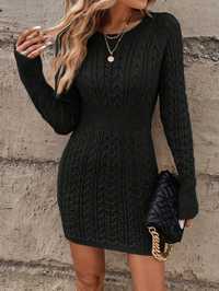 Sukienka Dzianinowa Sweterkowa Mini Obcisła Czarna Casual Shein M 38