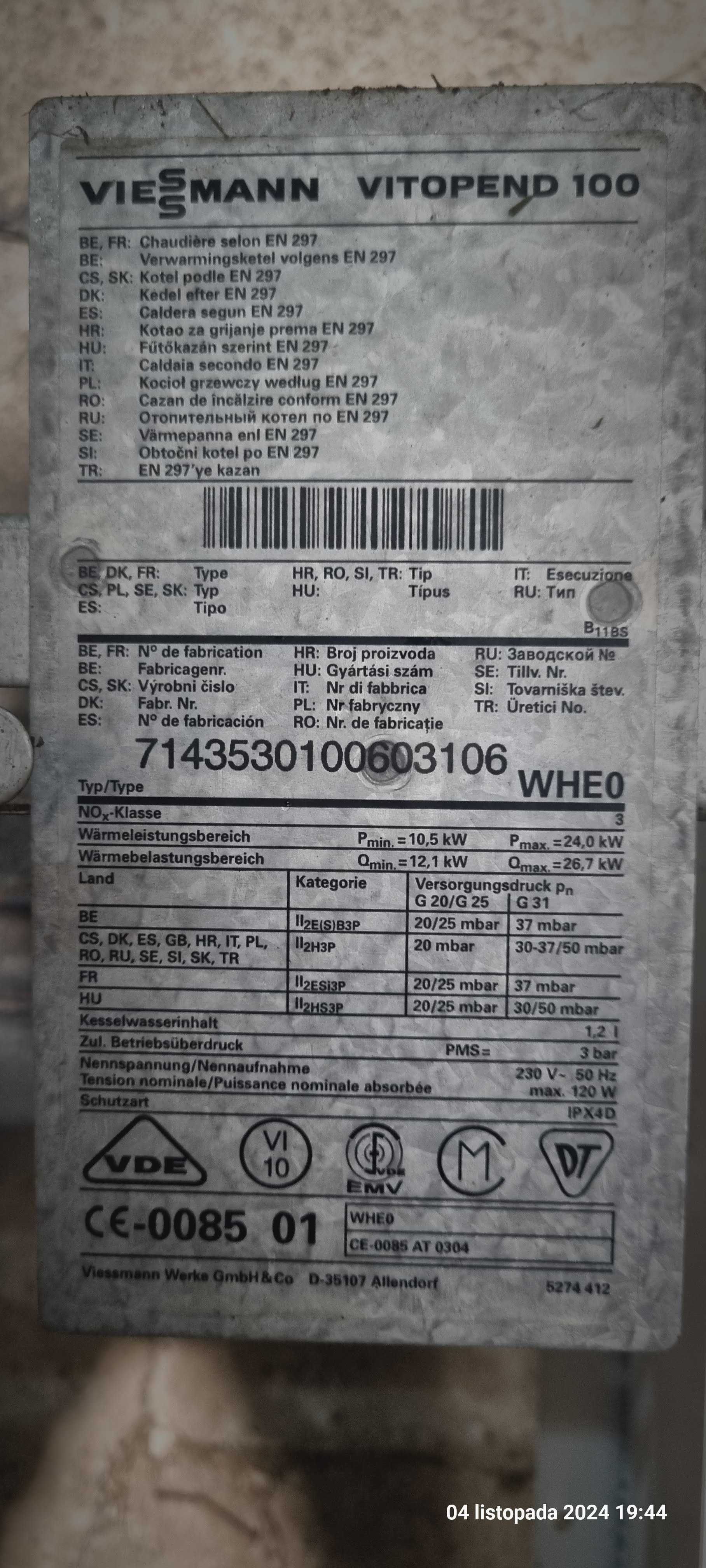 Viessmann Vitopend WHE0 panel sterujący elektronika z czujnikami