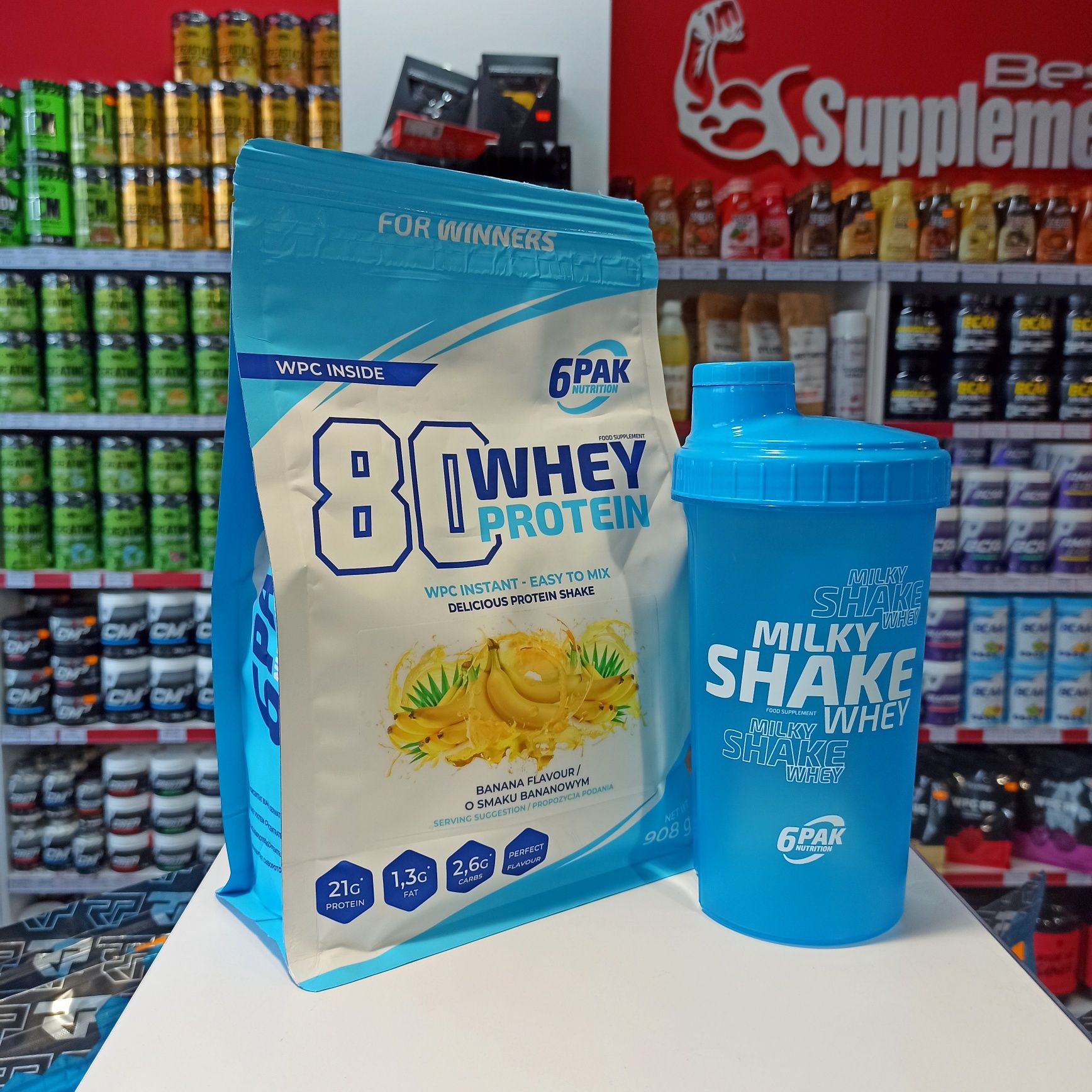 6PAK 80 Whey Protein 908g Białko WPC Szejk Białkowy + Shaker 700ml