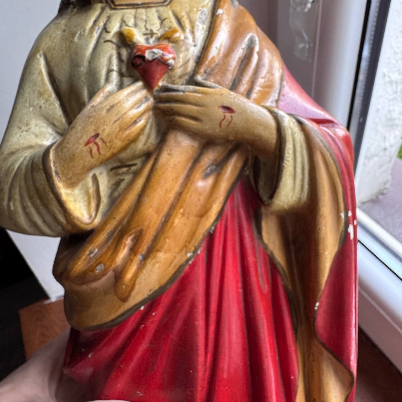 Figura Serce Jezusa z Gipsu Przedwojenna Sygnowana