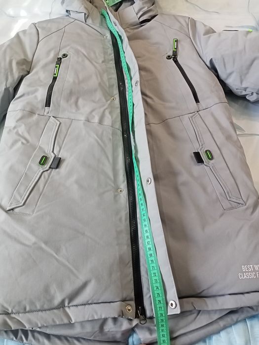 Куртка-пальто сіре з хутровою опушкою 2 розміри