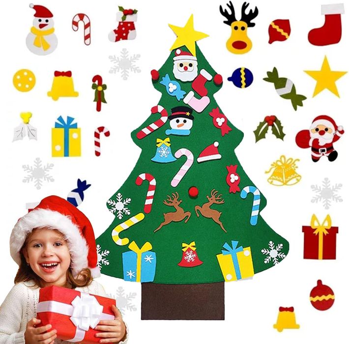 Choinka Ze Zdejmowanymi Ozdobami z Filcu DIY Świąteczna Dekoracja