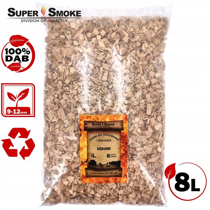Zrębki Wędzarnicze Super Smoke DĄB KL-10 (9-12mm) Large 8 Litrów