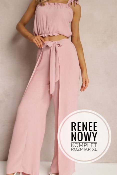 Komplet różowy spodnie top Rener nowy