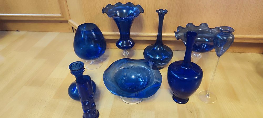 Выдувные вазы ручной работы Германия от Lauscha Glas из синего стекла