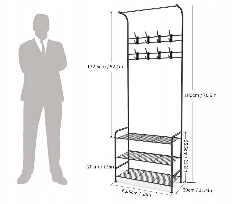 Wieszak stojący na ubrania 8 haczyków 65 x 180 cm