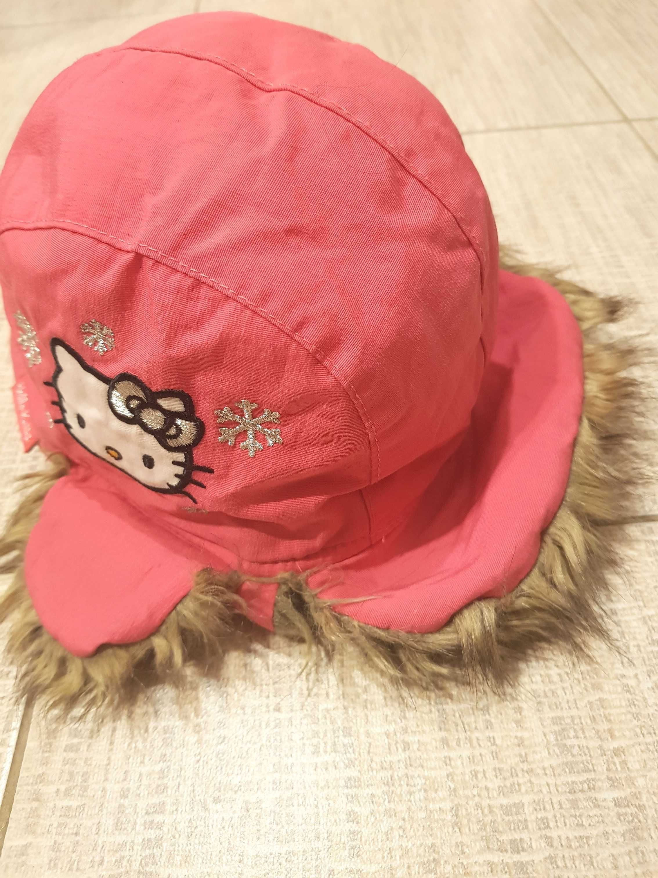 zimowa czapka pilotka na futerku Hello Kitty H&M, obwód 56-58, 6-8 lat