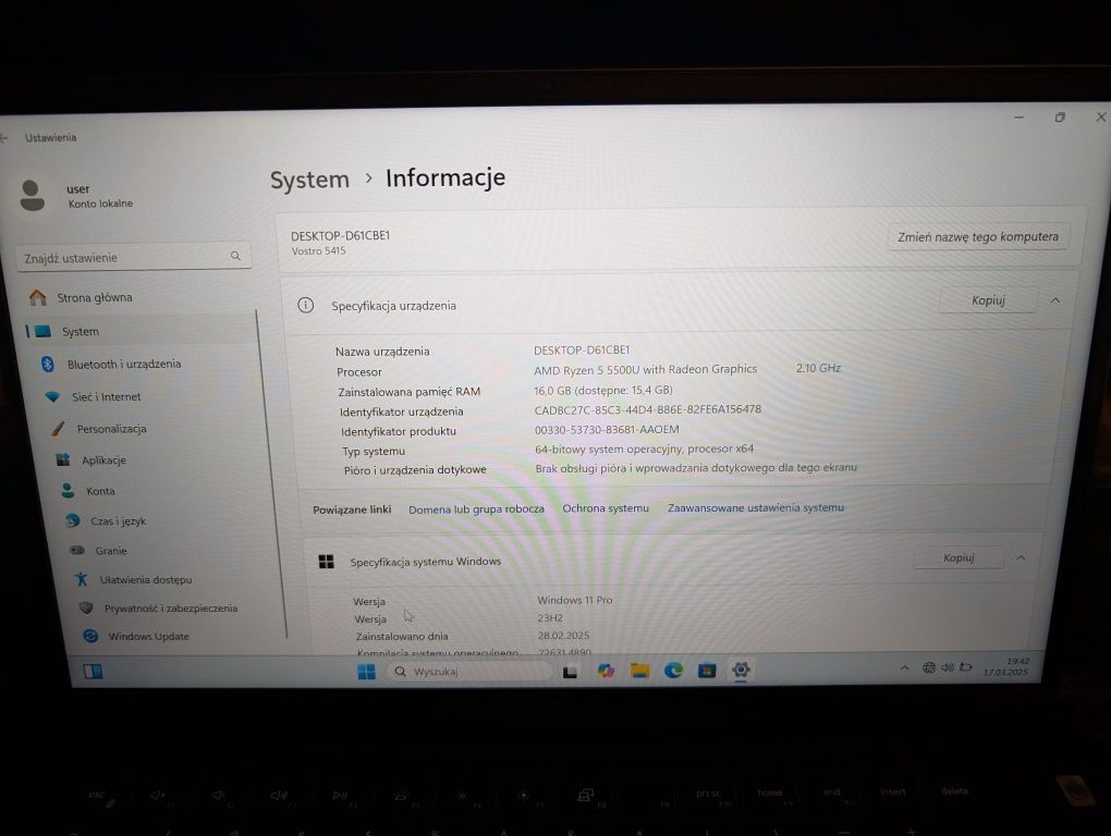 Notebook Dell Vostro 5415