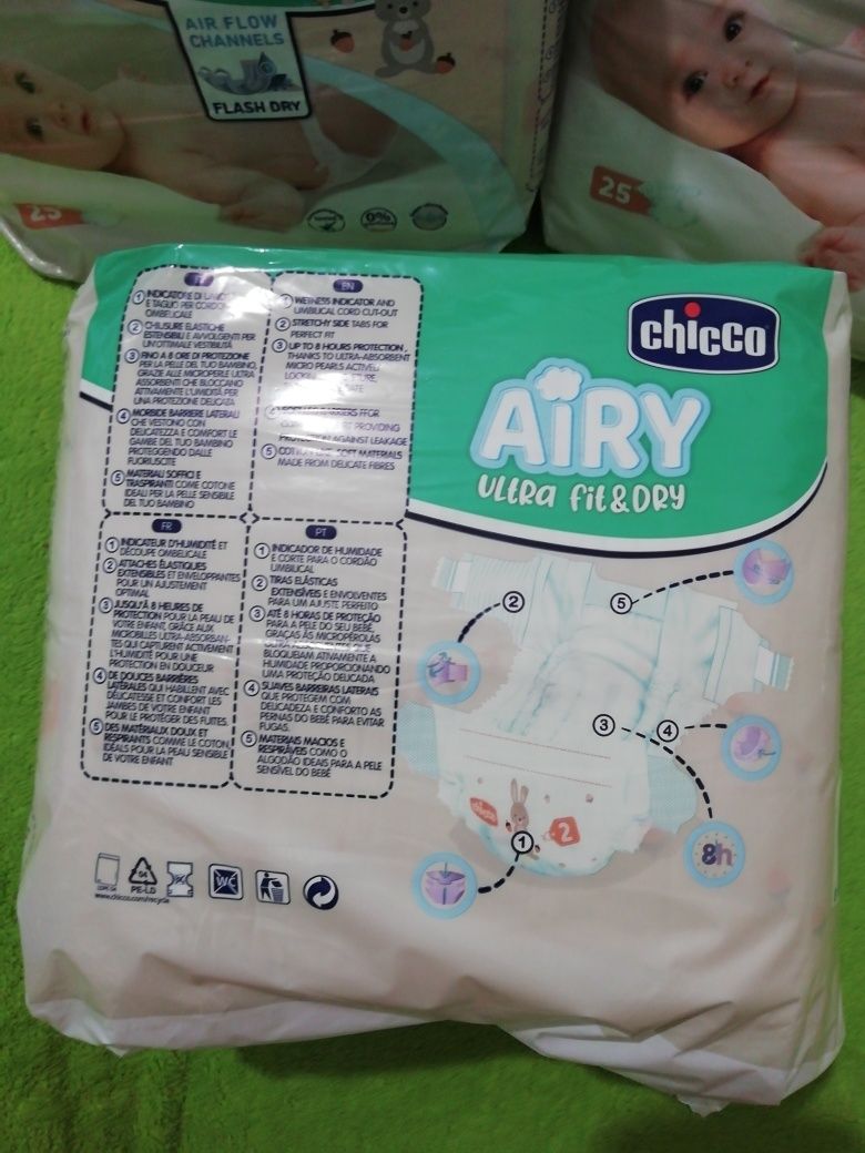 Подгузники, памперсы Chicco р. 2 (3-6 кг) 25 штук Италия