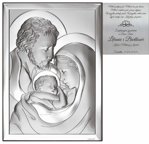 Srebrny Obrazek z Grawerem Święta Rodzina Prezent Na Rocznicę Ślubu