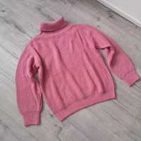Różowy sweter z golfem, golf basic