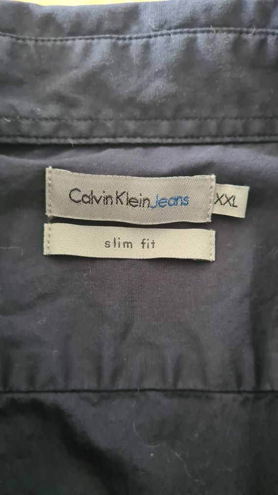 Elegancka garniturowa koszula Calvin Klein. Granatowa. XXL / XL. Długi