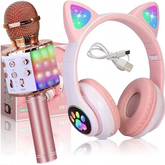 Zestaw słuchawki nauszne dla dzieci uszy + mikrofon karaoke bluetooth
