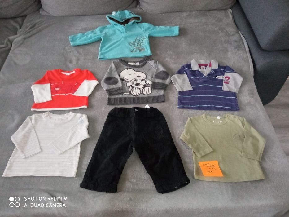 Camisolas, casaco, calça 6-9 meses