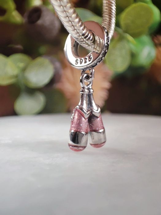 Charms na Pandora srebro 925 szampan proseco brokat butelka różowa róż