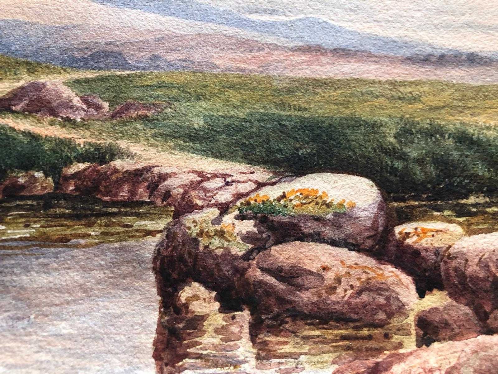 Aguarela de paisagem suiça, de 1868, bom estado