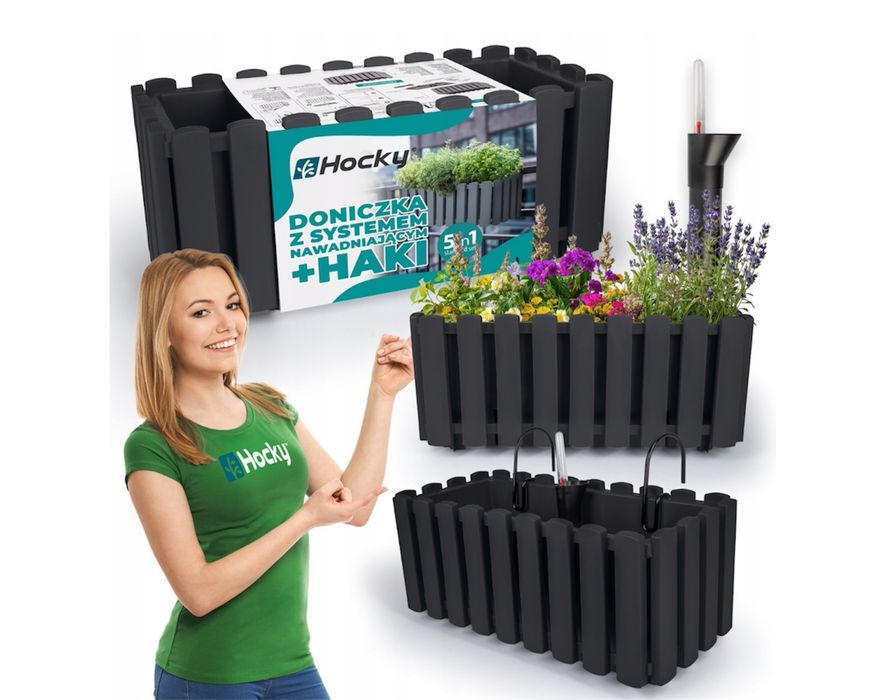 Donica Balkonowa 38 cm z Uchwytem + System Nawadniania – Antracyt