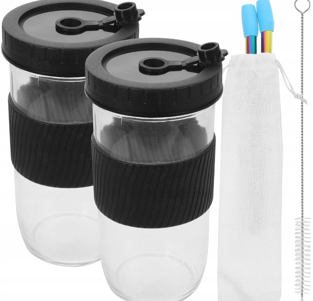 Kubek Do Kawy Szklany ze Słomką 2 sztuki, 730 ML