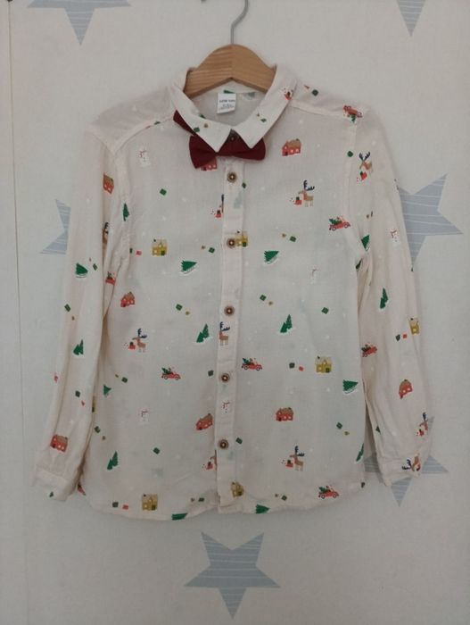 Świąteczna koszula r.110-116 wiek 5-6lat  chłopiec z muchą