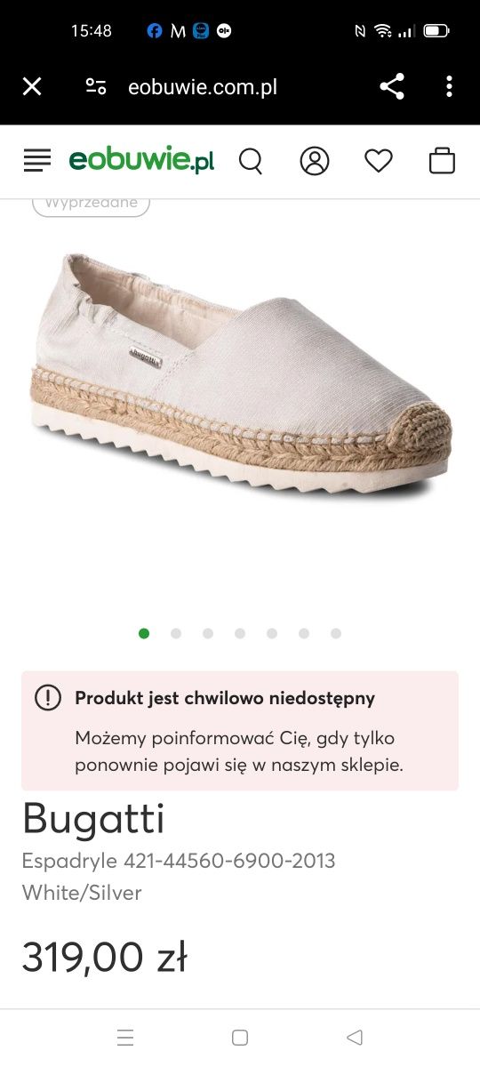 Buty espadryle Bugatti złote 38