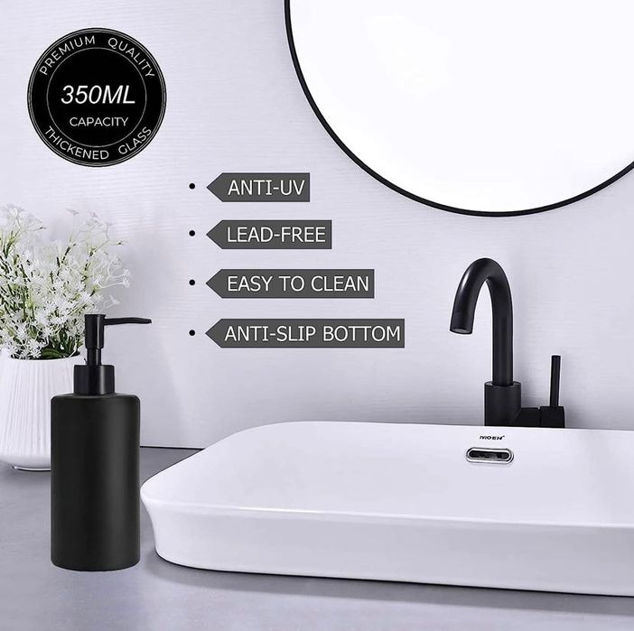 Dozownik do mydła, czarne szkło, 2 szt