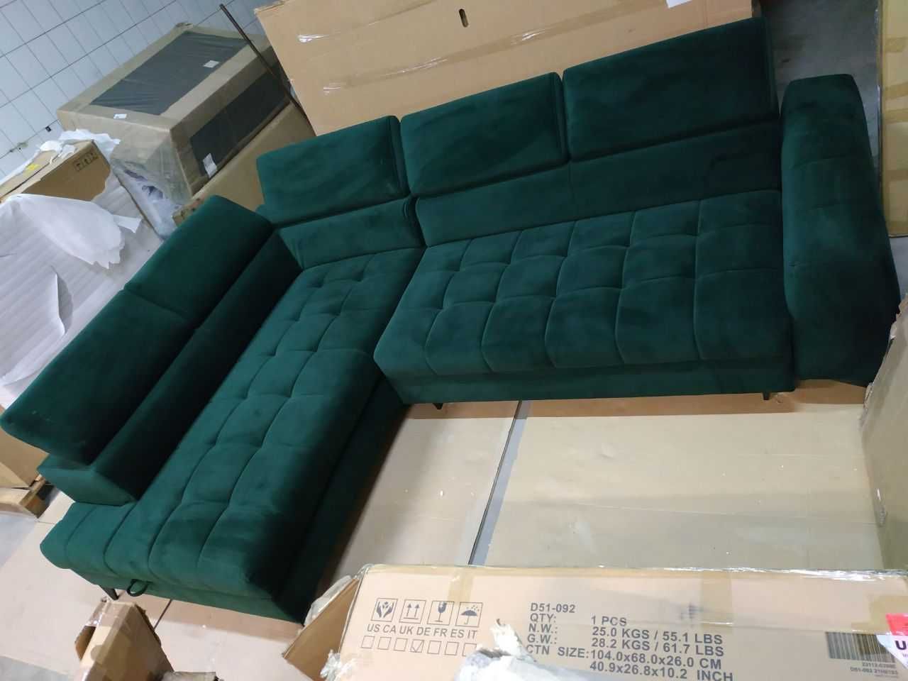 Zielona sofa narożna lewa CANORA GREY