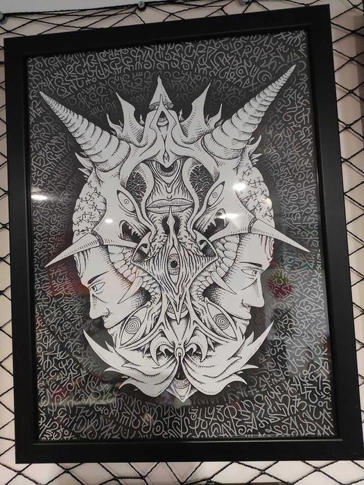 Obraz "SPOJRZENIA" 40x30 Abstrakcja Surrealizm  Polska grafika w ramie