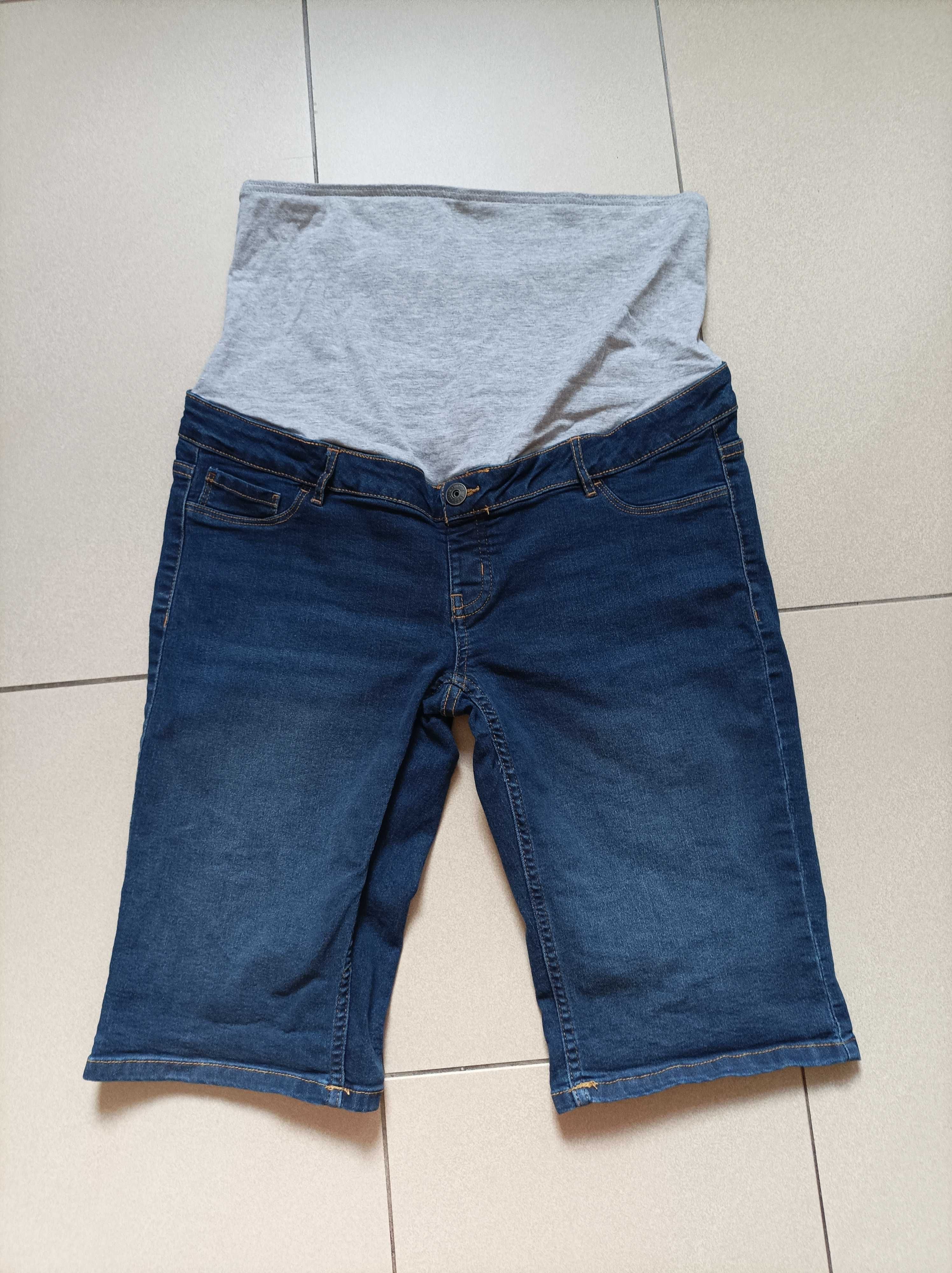 Spodnie jeansy ciążowe do kolan ze wstawką, granatowe, nowe Esmara, 42