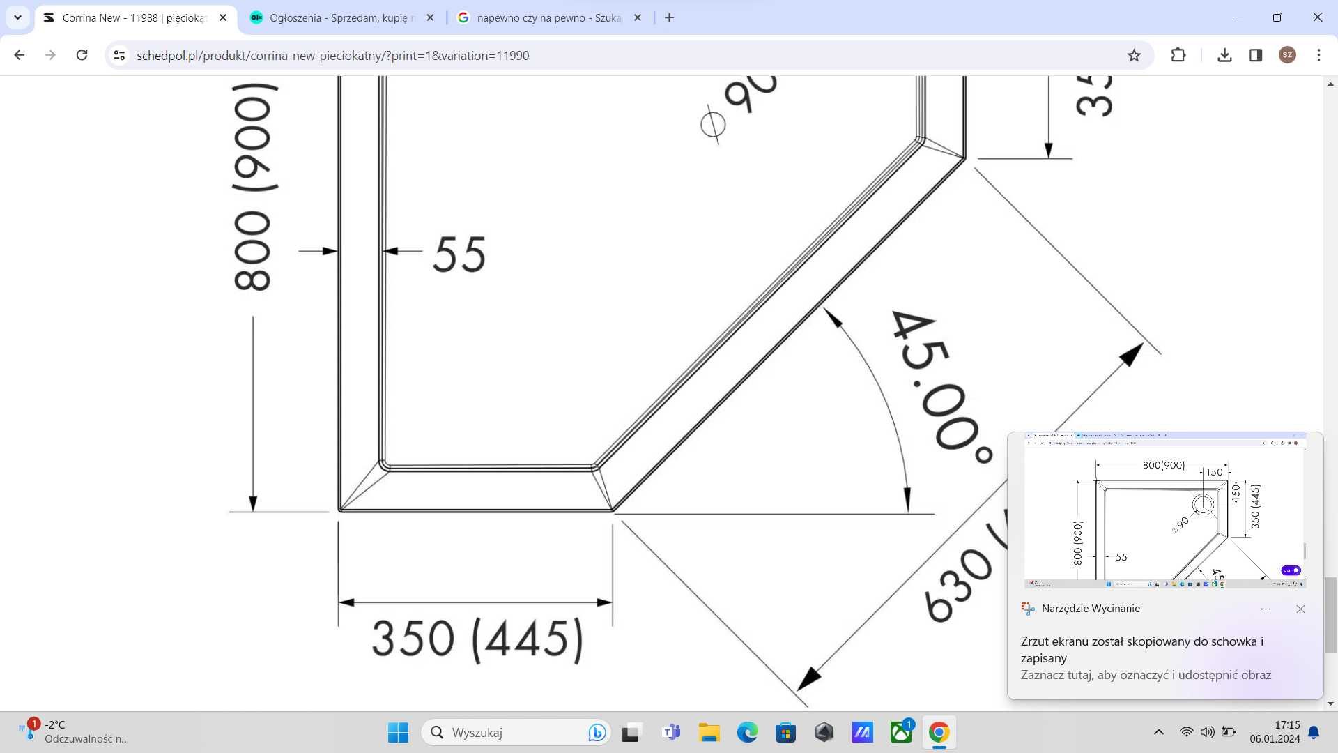 brodzik kompozytowy SCHEDPOL 90x90 pięciokątny