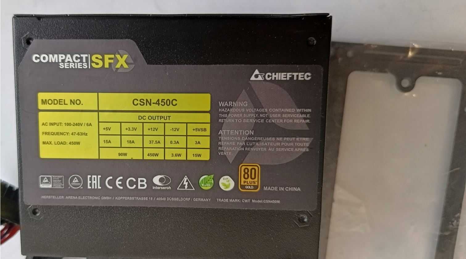 Zasilacz Chieftec CSN-450C 450 W 80 PLUS Gold + adapter SFX-ATX