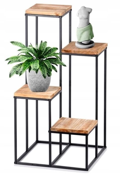 Kwietnik Stojak Na Kwiaty Rośliny Metalowy Stojący 4 Półki Loft 67Cm