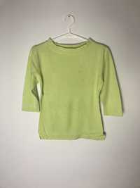 Jasna zielona bluzka, sweterek z 3/4 rękawem z haftem kwiaty, vintage