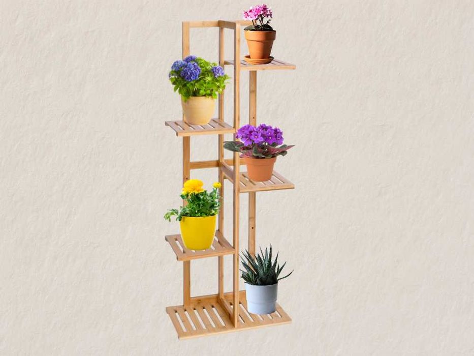 Kwietnik Drewniany Bambusowy Wielopoziomowy 6 Półek na Kwiaty