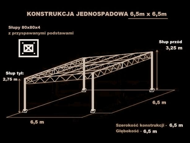 Konstrukcja skręcana wiata rolna garaż Hala Magazyn Blacha 6,5 x 6,5m