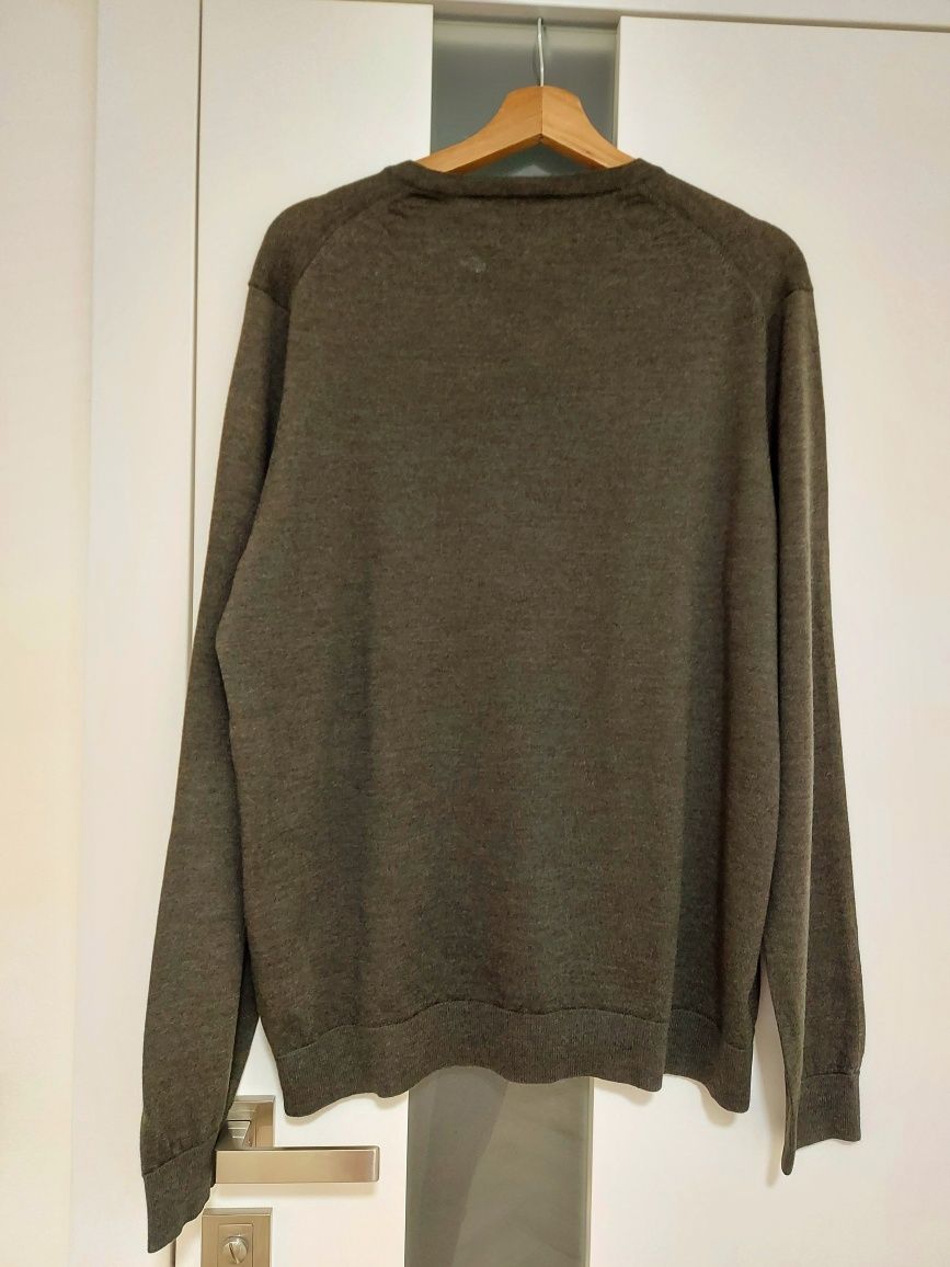 Sweter khaki pure merino wool wełna XL