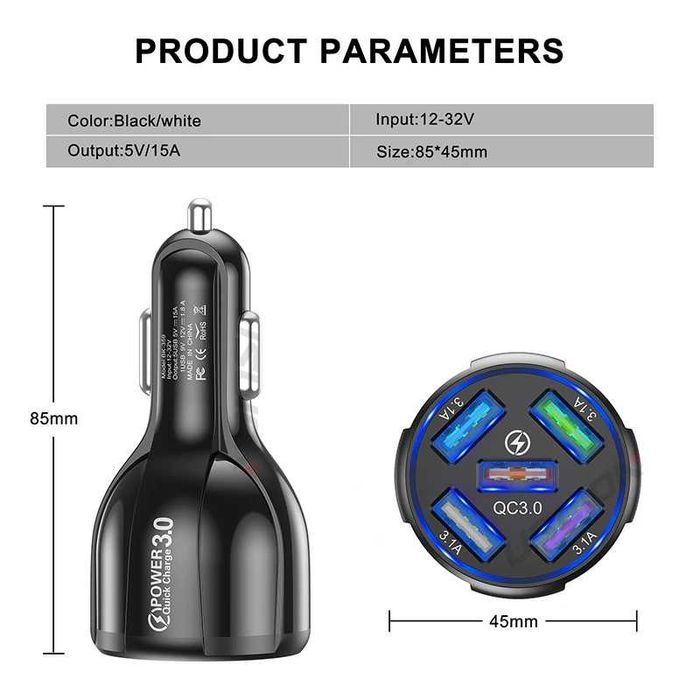 Автомобильное зарядное устройство BK-359 USB 5 Port 15A QC3.0...