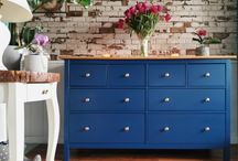 Komoda drewniana ikea hemnes niebieska blat szafa leksvik