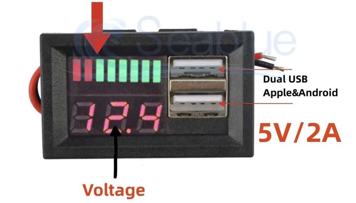 DC 12 В двойной USB-порт светодиодный цифровой вольтметр