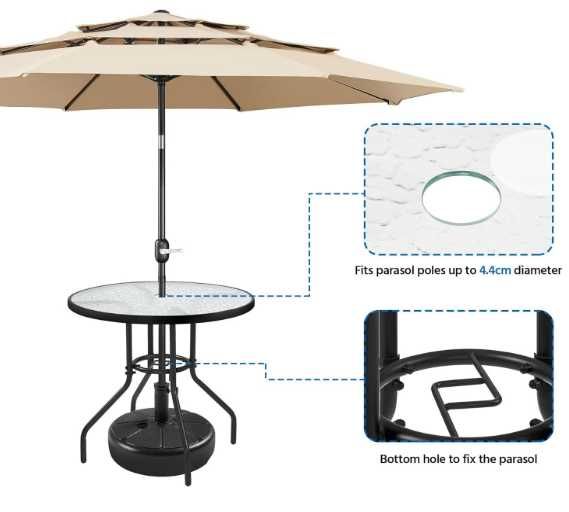 Stół ogrodowy z otworem na parasol Yaheetech