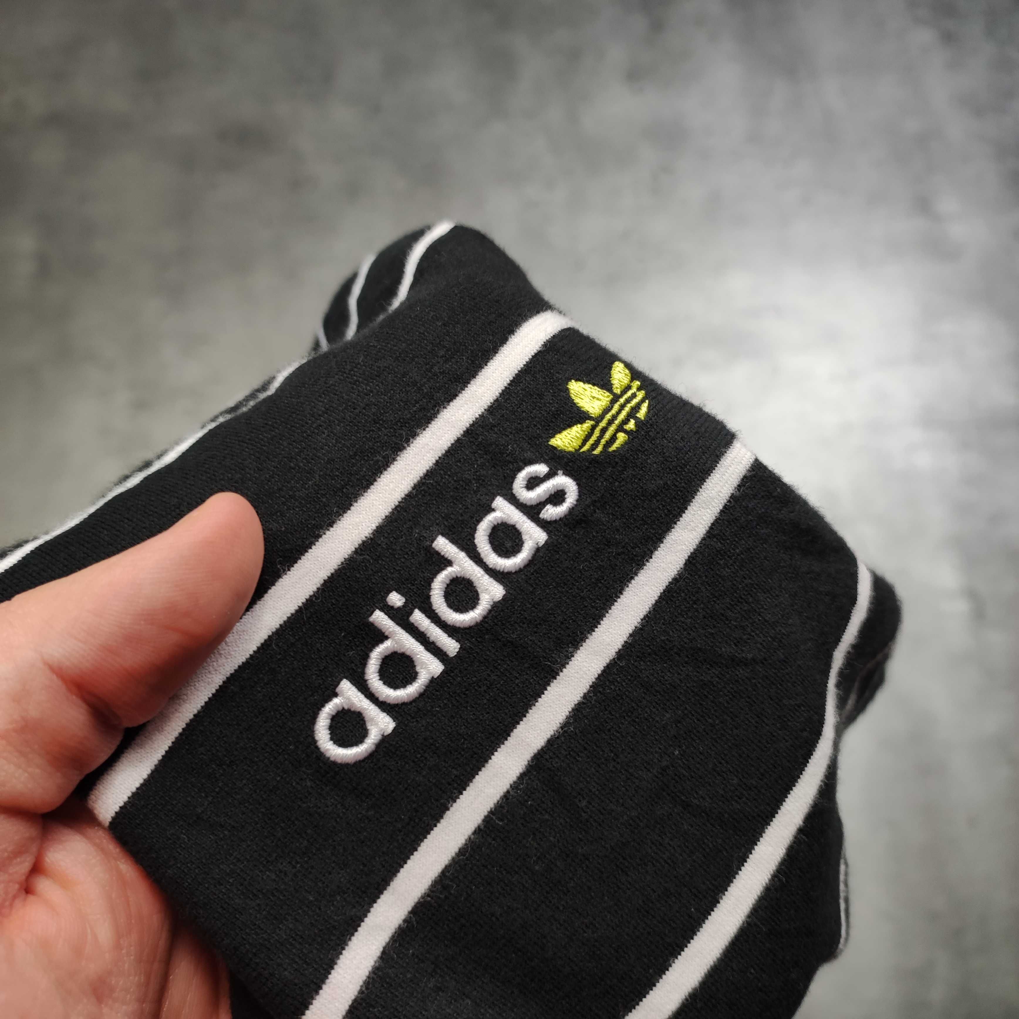 MĘSKA Koszulka Bawełna PREMIUM Czarna w Paski Adidas Haft Logo Casual