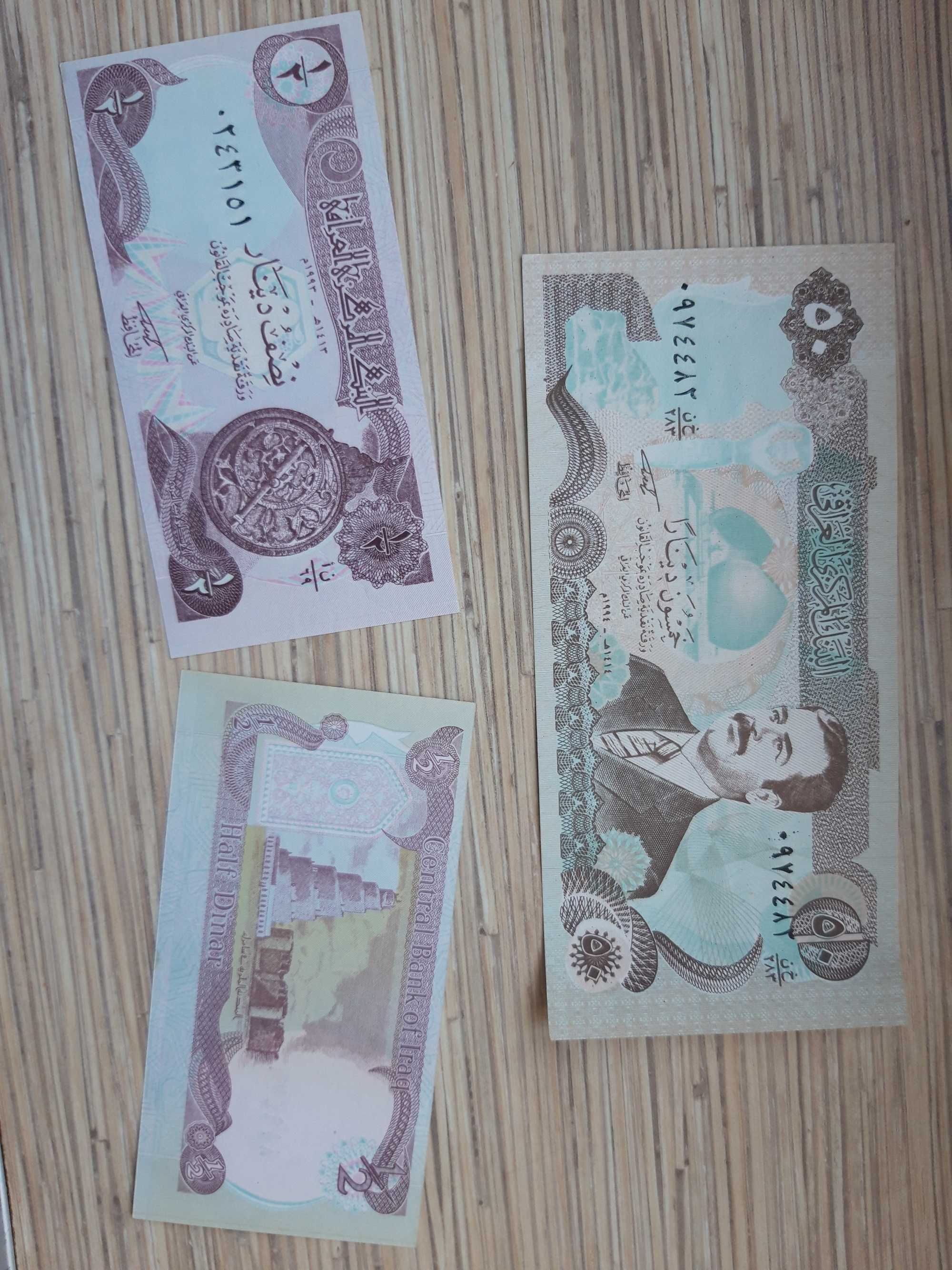 Irak 3 banknoty 50 Dinarów i 2x 1/2 Dinara . UNC