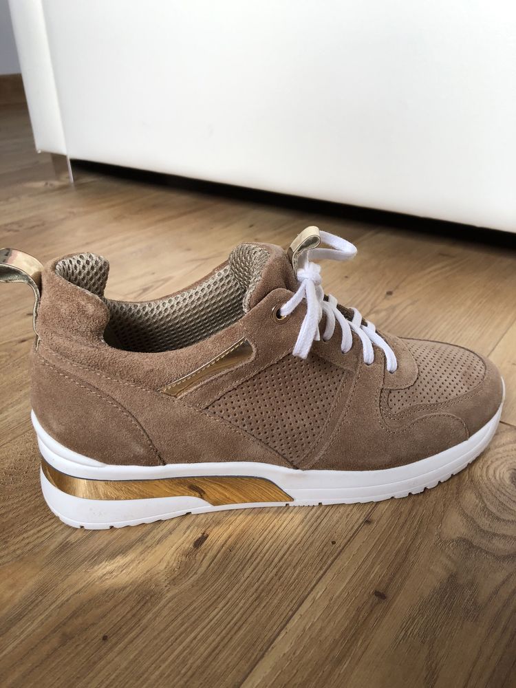 Buty damskie Sneakersy ze skóry naturalnej beżowe Camel r. 36 Oh Butik