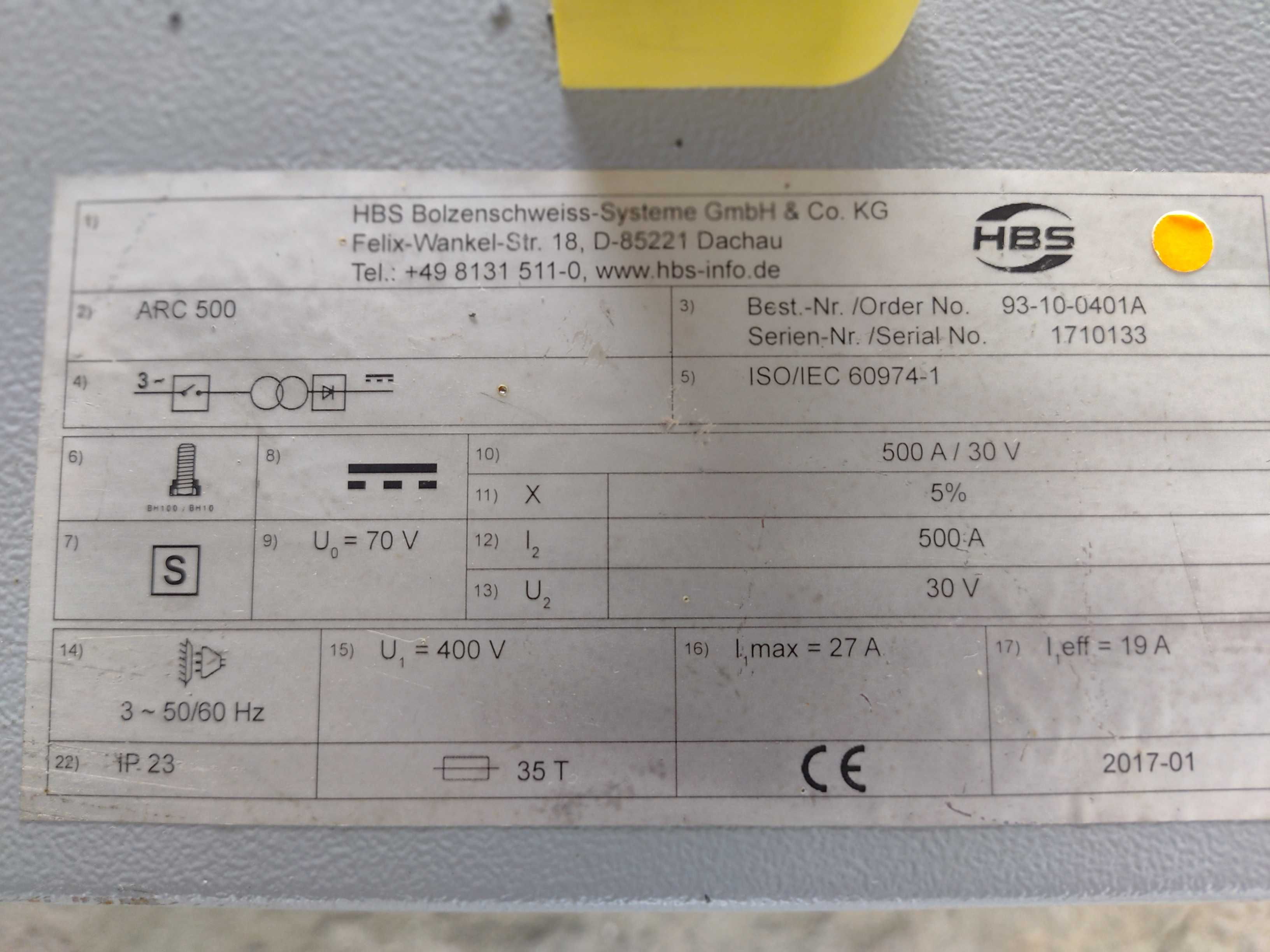 Zgrzewarka do kołków HBS ARC 500 400V