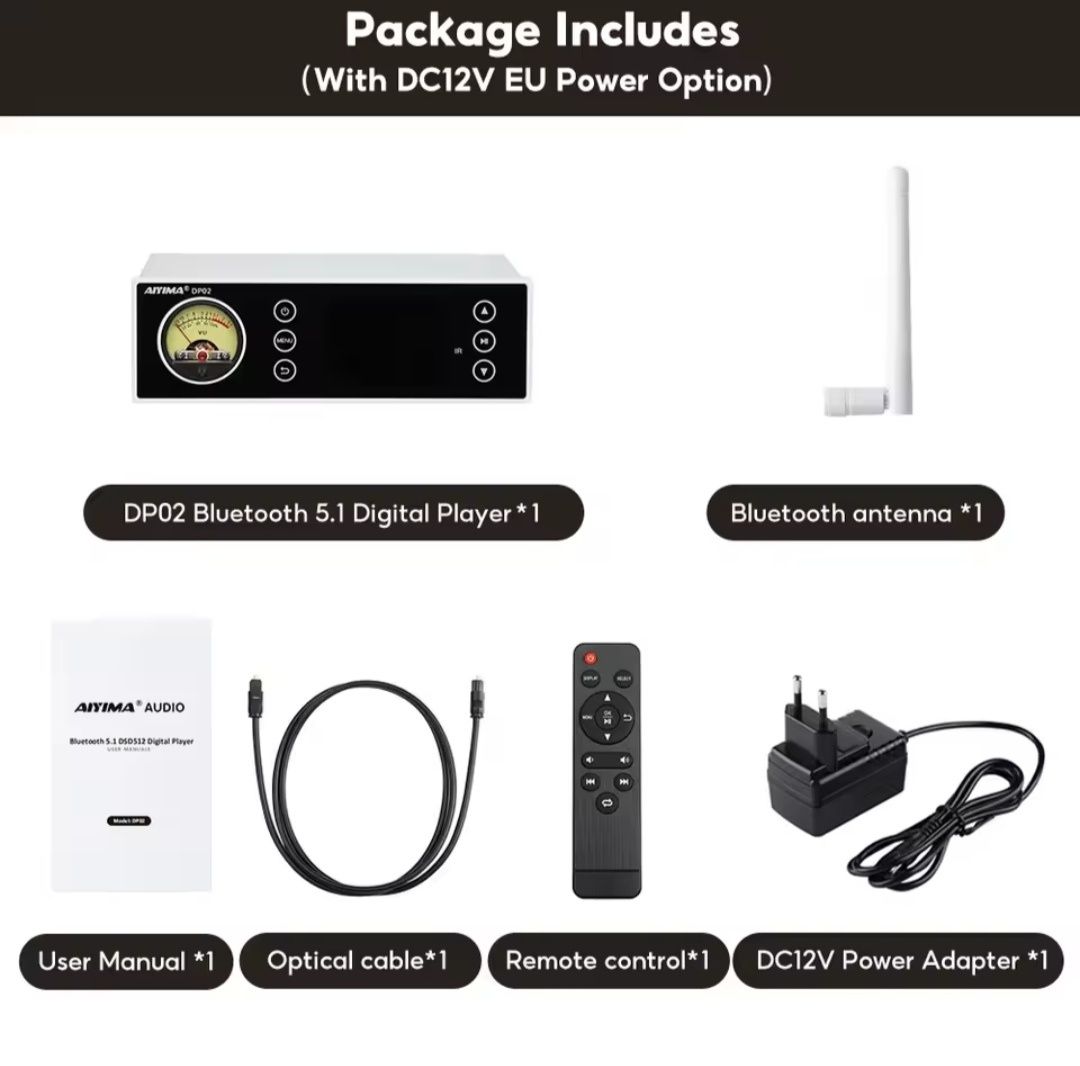 Aiyima DP02 HiFi Bluetooth 5.1 Цифровой Плеер Предусилитель / VU-метр