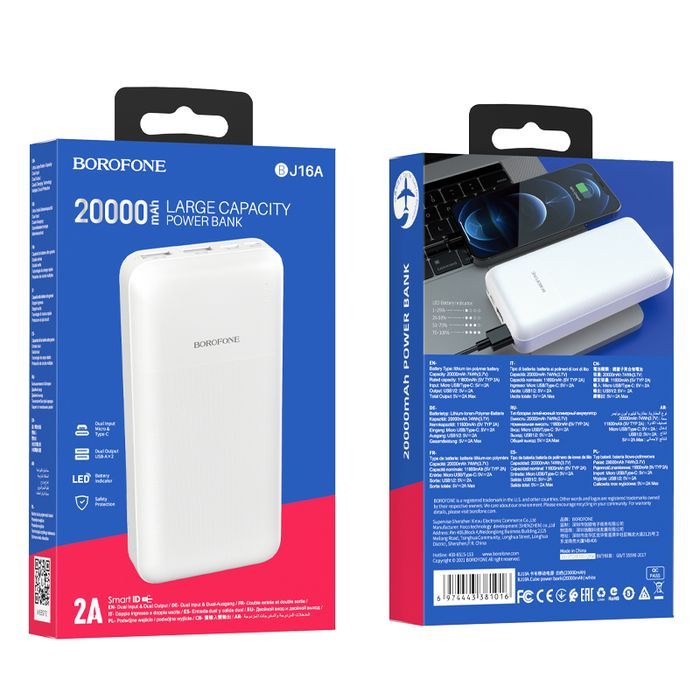 Borofone Power Bank 20000Mah Bj16A Cube - 2Xusb - Biały