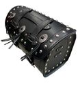 Kufer motocyklowy skórzany K04E 40 CM z 3 emblematami
